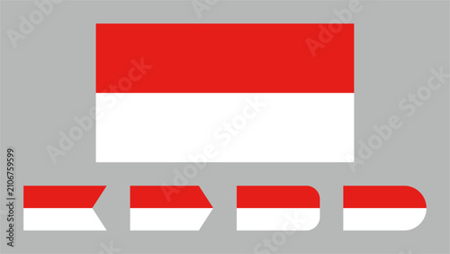 Collection of horizontal red and white flat ribbon banner elements in a clean modern style, inspired by the colors of the Indonesian flag. Editable vector, ideal for labels, badges and graphic design.
