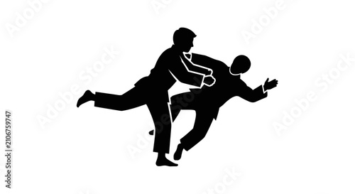 Obraz na płótnie Silhouette of two men fighting.
