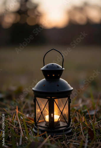 Black metal lantern with a ...