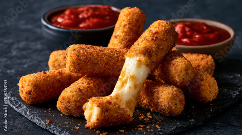 delicious plant-based mozzarella sticks on a wooden plate