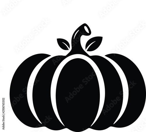 Fresh pumpkin vegetable vector icon with leaves for autumn
