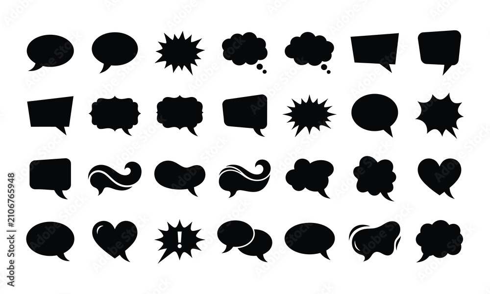 Fototapeta premium Speech bubble silhouette pack clean black shapes vector illustrations.eps