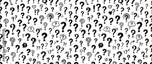 Quadro su tela Seamless Pattern of Hand-Drawn Question Marks and Exclamations