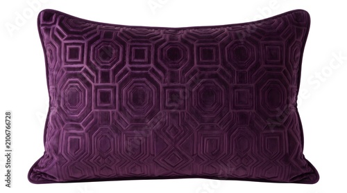 Luxurious Deep Purple Velvet Rectangular Throw Pillow with Geometric Embossed Texture for Elegant Modern Home Decor and Interior Styling