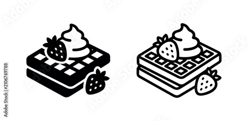 Schilderij op canvas Belgian Waffle with Strawberry and Cream Icon