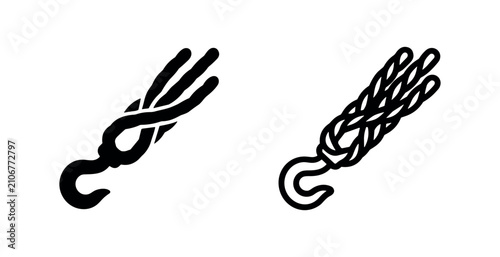 Foto Heavy duty tow rope or recovery strap with hook icon