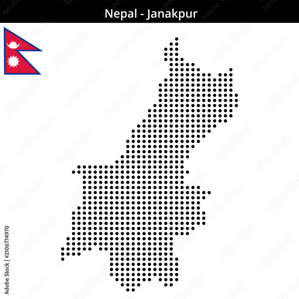 Obraz premium Map of Nepal region Janakpur in medium size dots