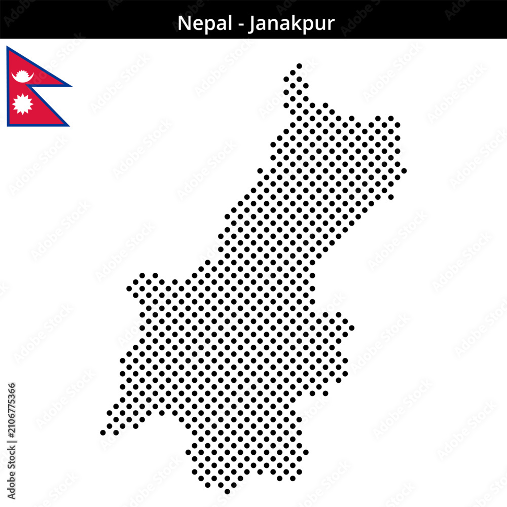 Obraz premium Map of Nepal region Janakpur in medium sized cross shaped dots