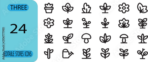 Foto 24 Nature and Plant Outline Icons Set with Leaves Flowers Gardening and Botanica