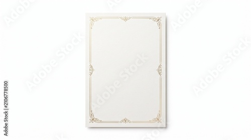 Elegant vintage paper with gold filigree border, ornate stationery for wedding invitations, classic blank certificate template on white background