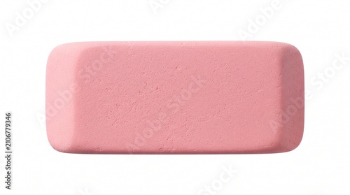 Pink rubber eraser isolated on white background, classic rectangular school eraser for pencil drawing, soft texture stationery tool for correction
