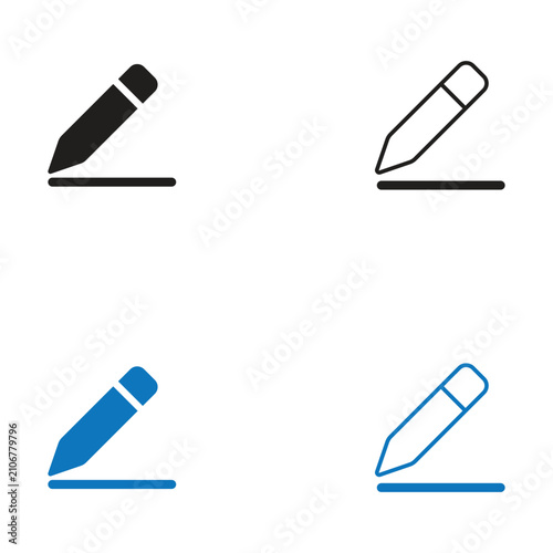 Set of pencil icons in solid and line style for writing and editing