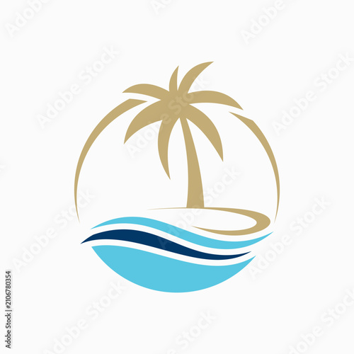 Palm Tree and Ocean Wave Logo