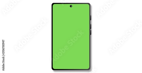 Obraz na płótnie Modern mobile phone mockup template featuring a bright green screen display with chroma key for custom app design presentations