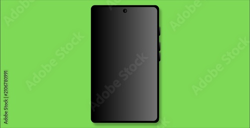 Minimalist mobile phone mockup illustration with a dark display on a green screen chroma key background for editing.