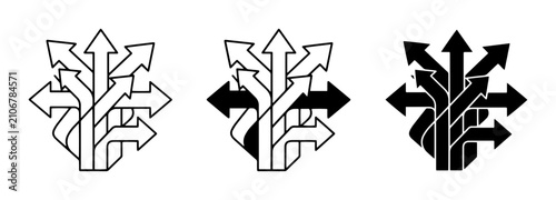 Bild auf Leinwand Multiple Direction Arrows Icon Set, Outline and Silhouette, for Decision Making