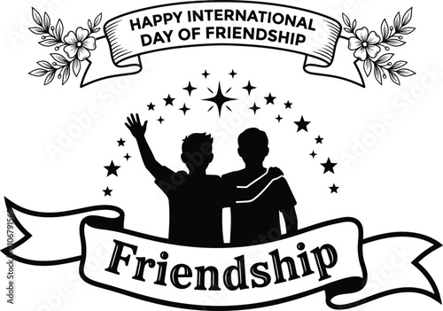 Photography Friendship Day Illustration With Silhouette Of People And Floral Ornament