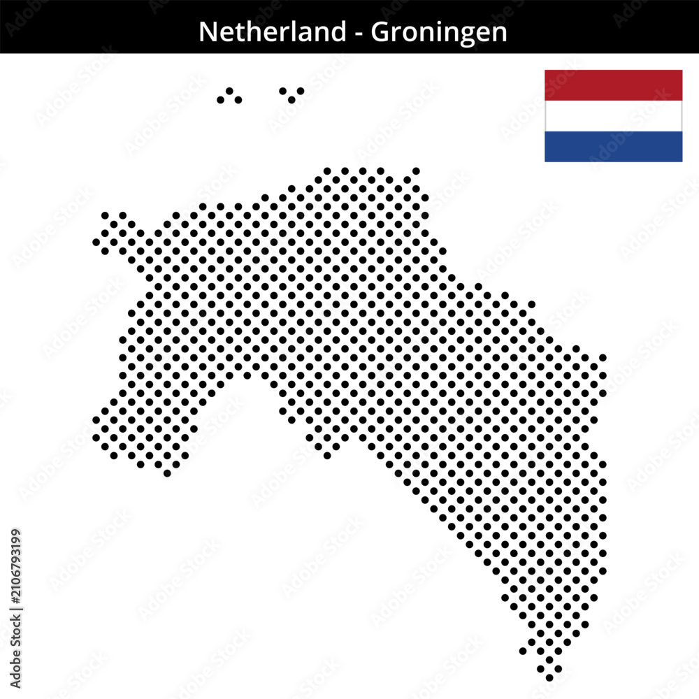 Fototapeta premium Map of Netherland region Groningen in medium sized cross shaped dots