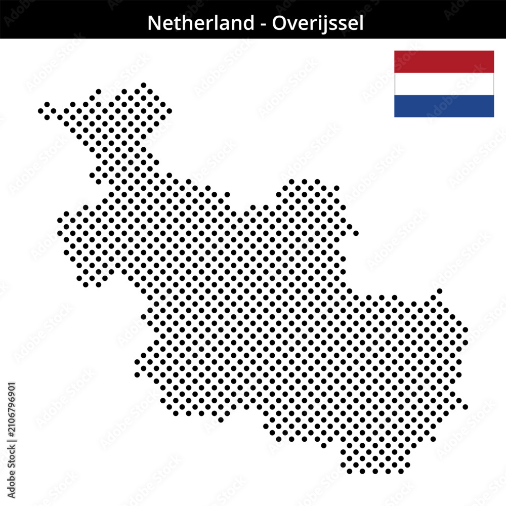 Fototapeta premium Map of Netherland region Overijssel in medium sized cross shaped dots