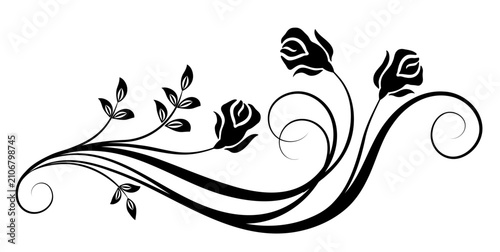 Floral ornament border with roses flowers vintage decorative divider