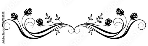 Ornament with rose flower. Text divider. Decorative element for decor and text greeting or invitation card design.