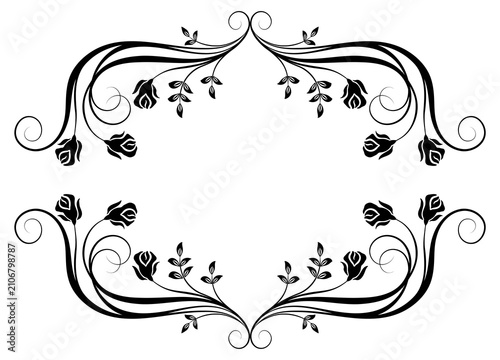 Floral ornament frame with roses vintage decorative border. Graceful decorative element for decor and text greeting or invitation card design.