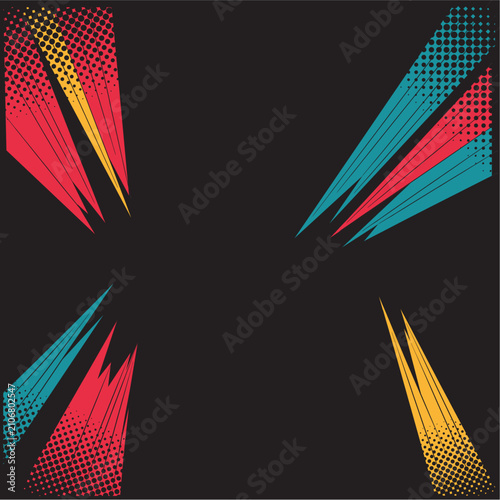 Comic Book Pop Art Speed Lines Background with Halftone Burst Frame Vector