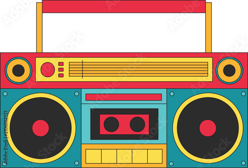 Retro Boombox Cassette Radio Vector Illustration – Vintage 1980s Music Player