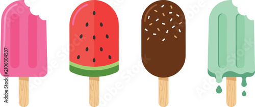 Photos Colorful popsicles collection vector set with watermelon chocolate sprinkles min