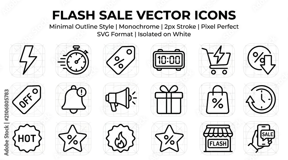 Fototapeta premium Flash Sale and Promotional Shopping Vector Icon Set for E-commerce and Retail Marketing