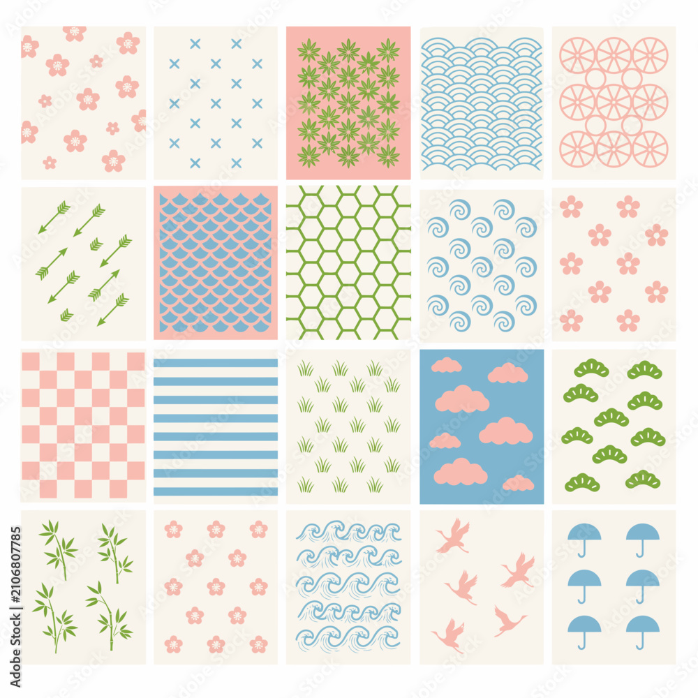Naklejka premium Traditional Japanese Pattern Vector Set