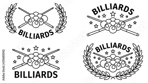 Tableau sur toile Four different billiard club emblem templates with cues and pool balls for sport identity
