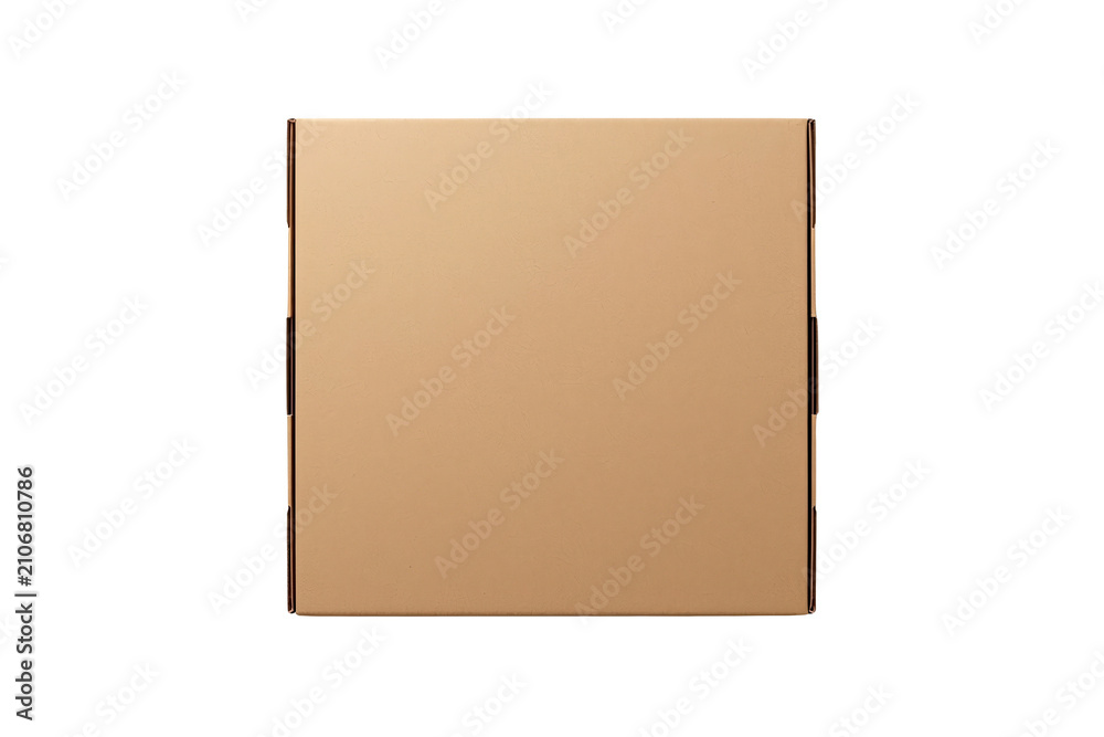 Fototapeta premium Brown closed cardboard delivery box from top view, shipping, packaging, mail, e-commerce, and logistics concept