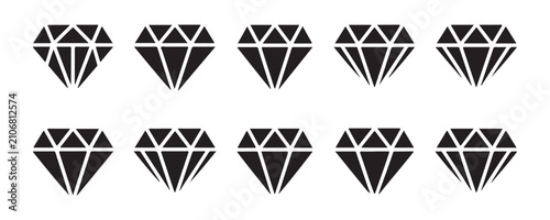 Canvastavla Set of solid diamond silhouette icons showcasing various facets for luxury and fashion jewelry branding