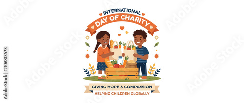 Foto Children Sharing Groceries for Charity Day Illustration