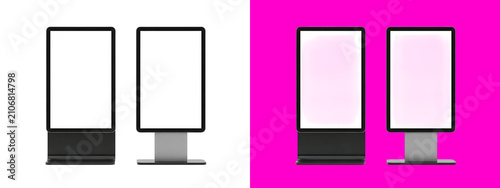 Canvas Print Two vertical digital advertising display screens with white blank screens for mo