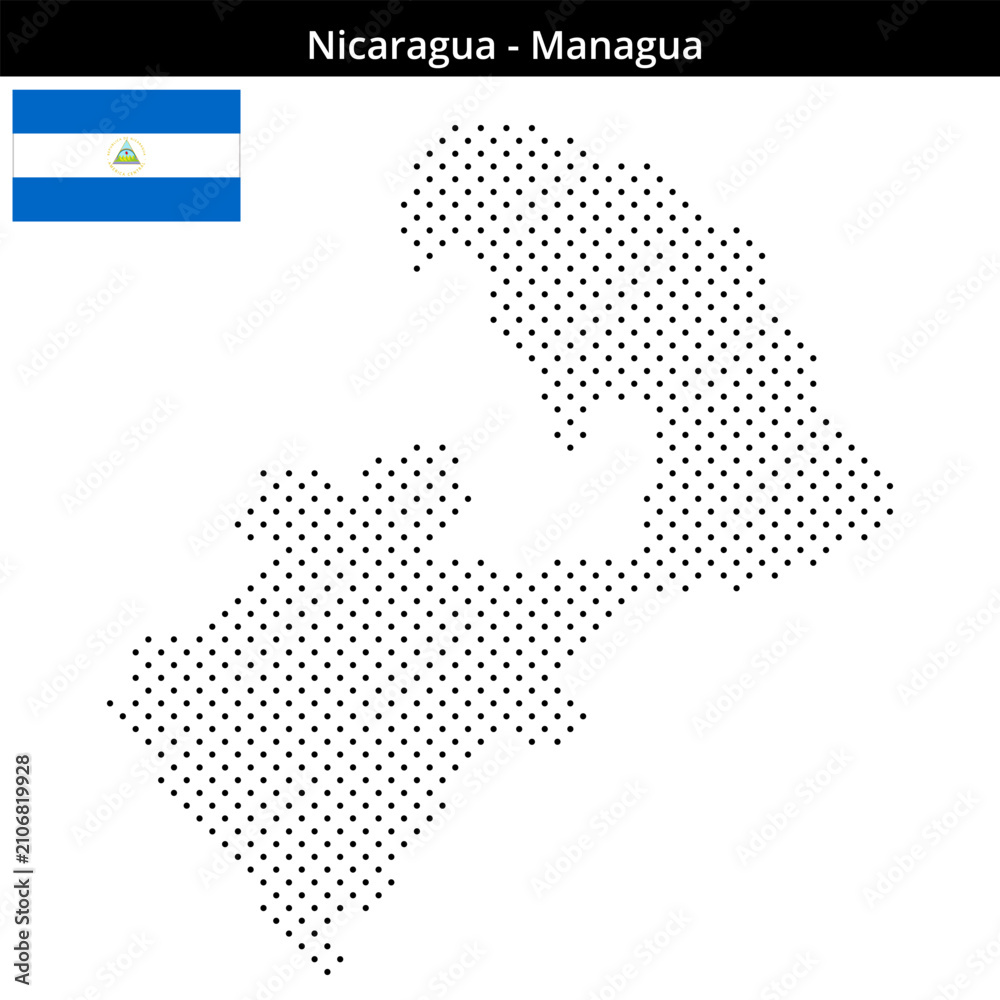 Obraz premium Map of Nicaragua region Managua in small cross shaped dots