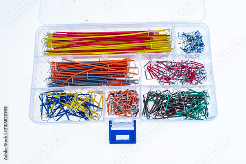 Assorted Electronic Jumper Wires in Plastic Organizer Box