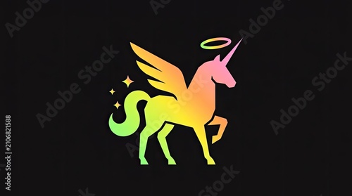 Rainbow gradient winged unicorn pegasus with a halo.