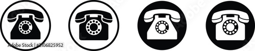 Vintage Telephone Icon Set in Outline and Solid Style, Retro Landline Phone Symbol Vector Collection