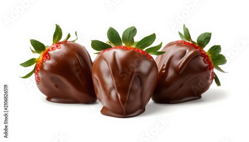 Fresh chocolate covered strawberries with glossy drips isolated on white background