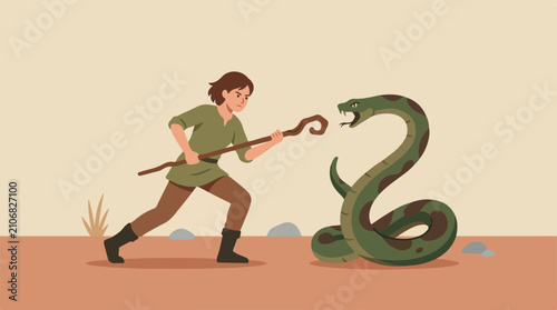 Flat illustration of a snake charmer