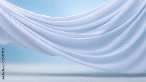 Elegant white fabric draping over soft blue background minimalist abstract texture for professional presentation design backgrounds