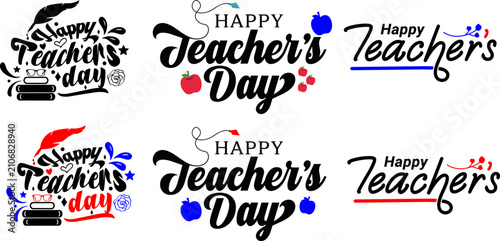 Happy Teachers Day lettering collection. Decorative school holiday typography design set.