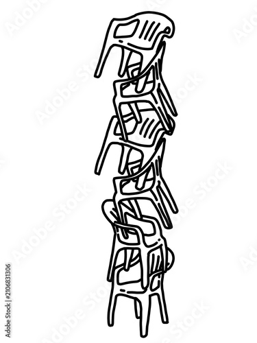 Edgy dark aesthetic outline of stacked plastic chairs