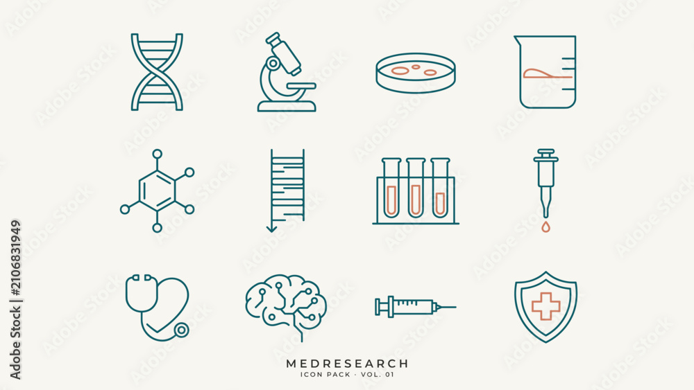 Naklejka premium Laboratory analysis and medical genome icons - Great for scientific blogging, digital health apps, or molecular biology.