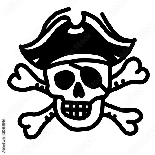 Edgy pirate skull with eyepatch and crossbones line art
