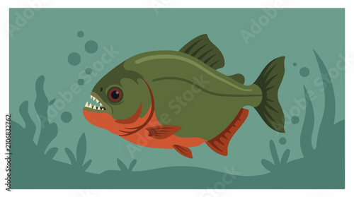 Flat illustration of a piranha