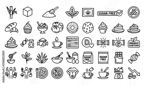 Cuadro en lienzo Sweetener and Sugar Free Food Outline Icons Collection Editable Stroke Vector