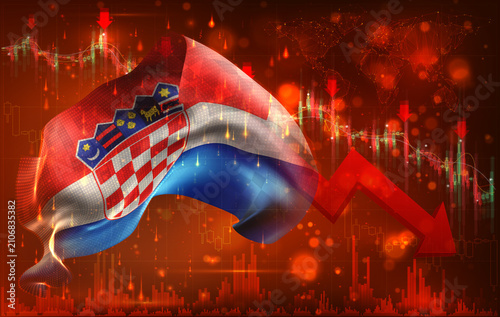 Croatia, vector 3d flag financial exchange trend down